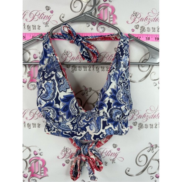 La Vie En Rose Other - La Vie En Rose bikini top reversible Blue red White Paisley Halter Bikini Top